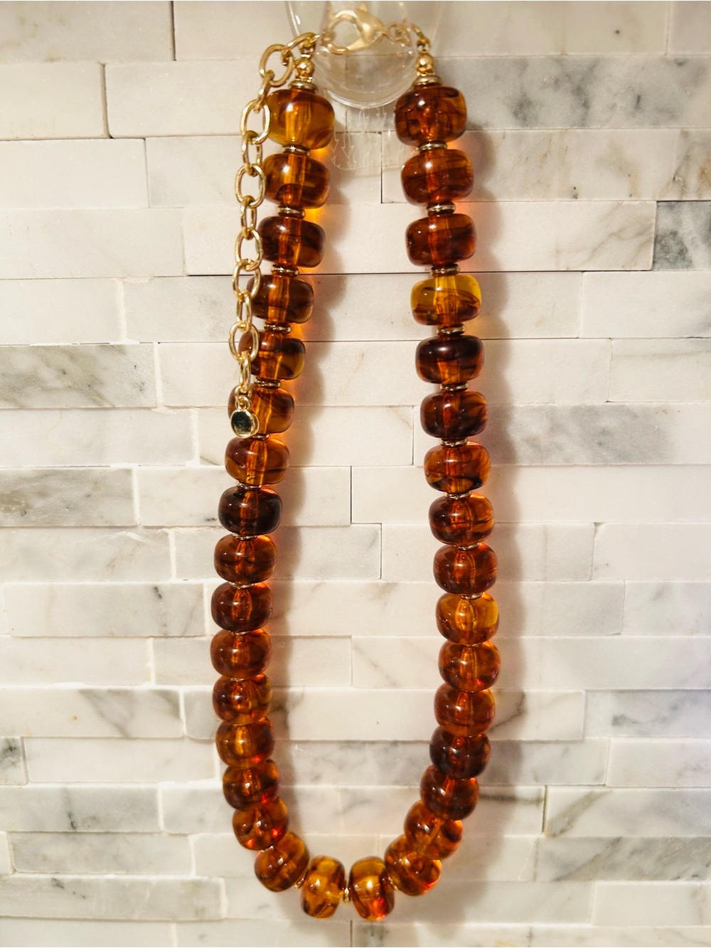 Amber Resin Bead Necklace with Gold Chain